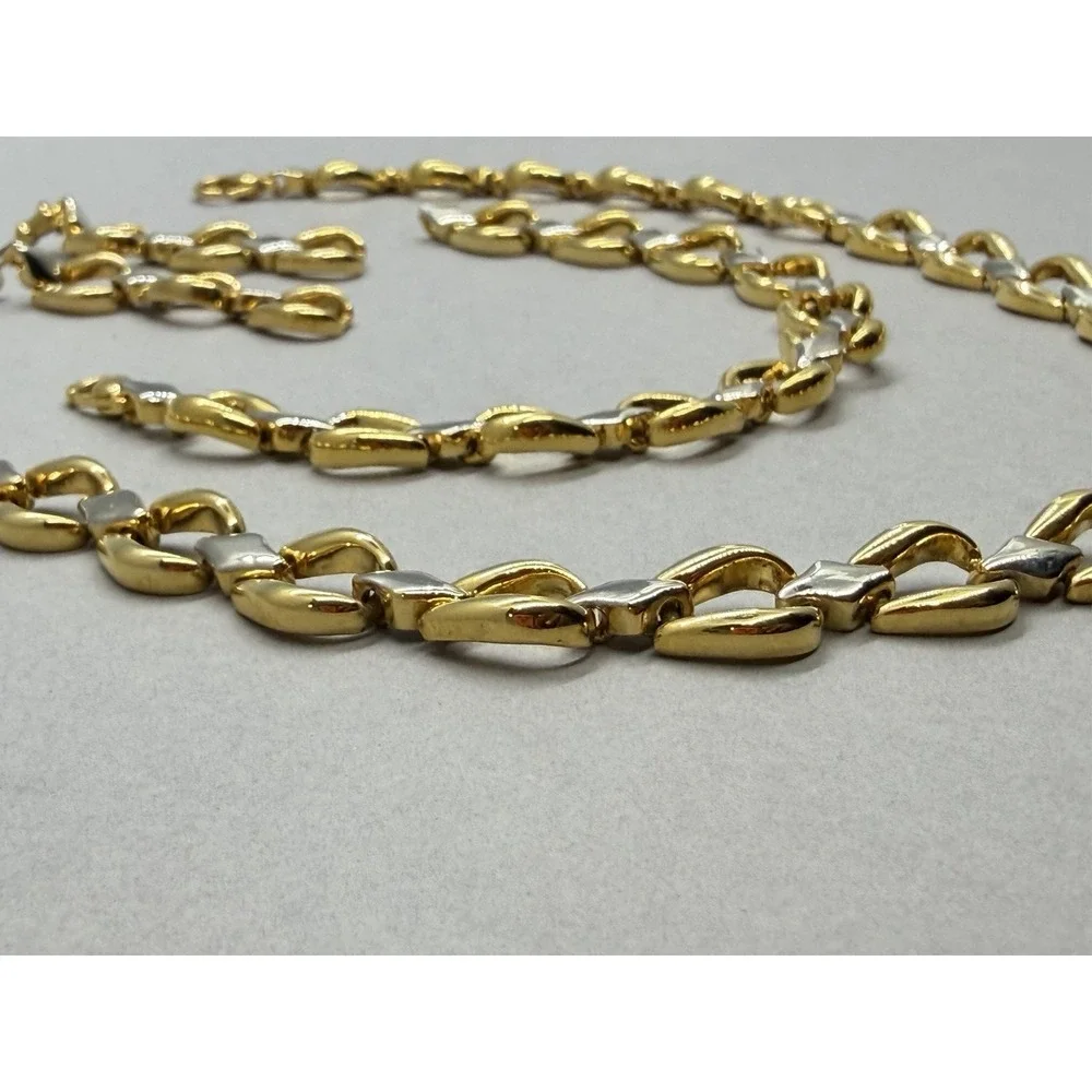 Mixed Metal Gold Silver Tone Dimensional Open Link Necklace Bracelet Earring Set